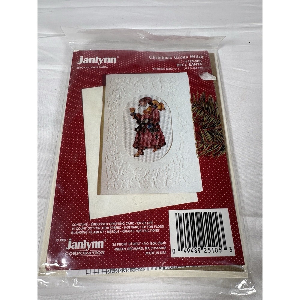 Janlynn Christmas Cross Stitch Kit Bell Santa #125-105 – 5"x7" Greeting Card NOS